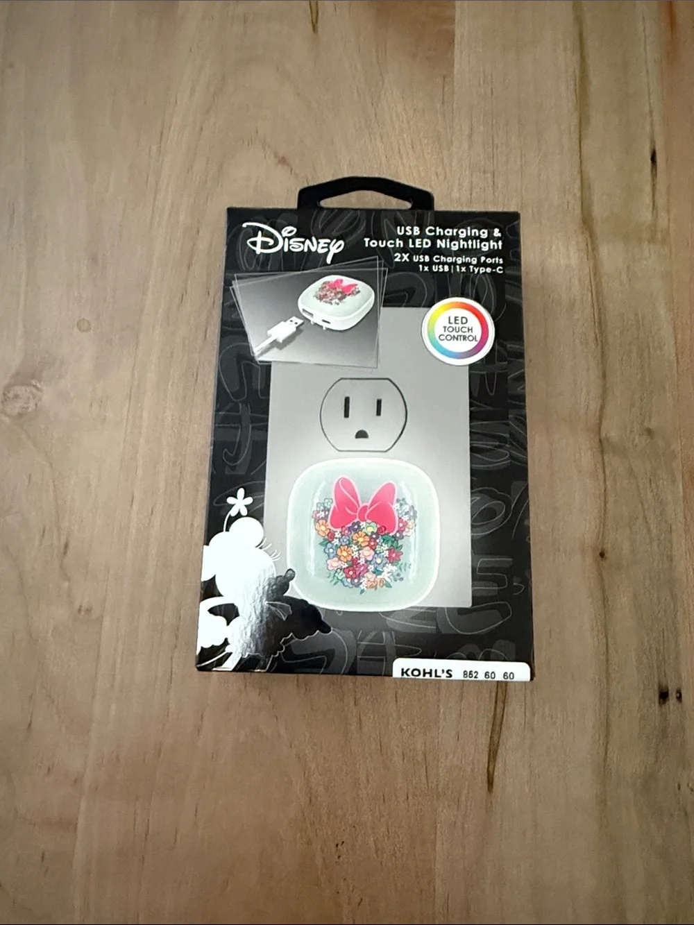 Disney USB Touch LED Nightlight Charger with Pink Bow Floral Art